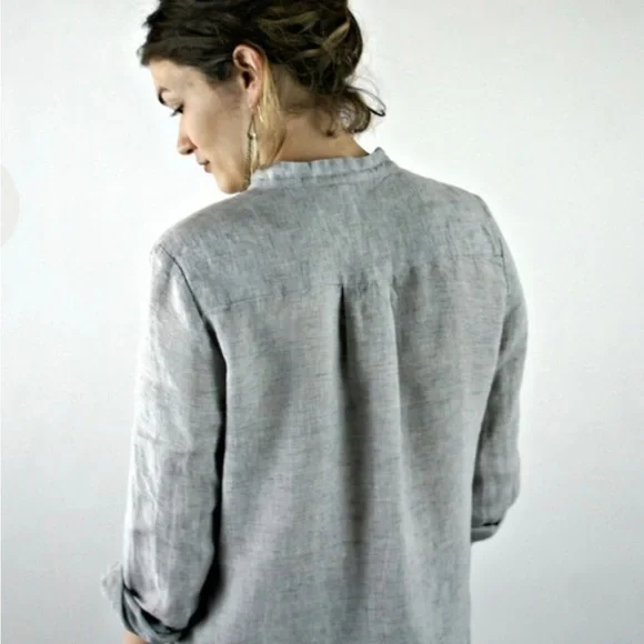 Placket Tunic Gray Blouse S/M/L - Picture 5 of 6